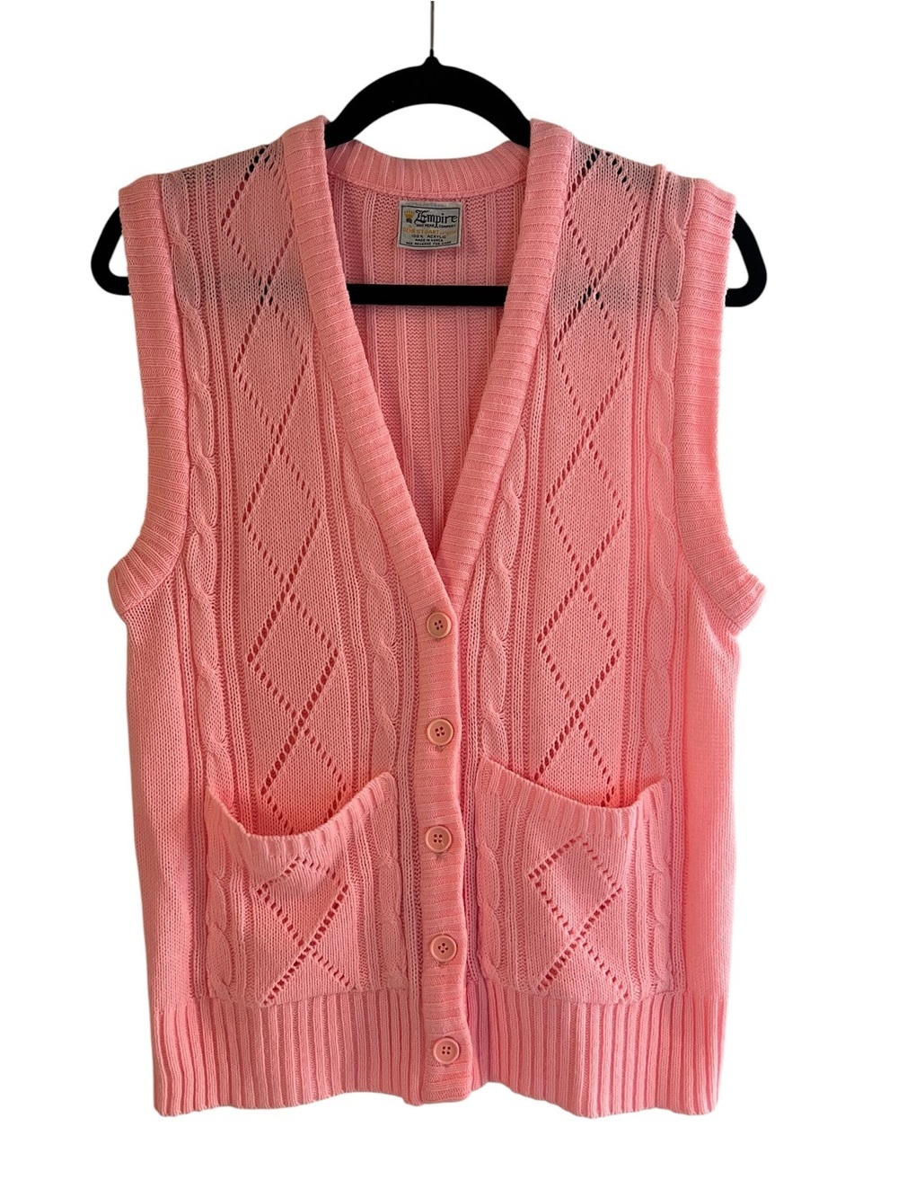 Vintage Empire Brand Classic Bright Pink Knit Button-Up Feminine Sweater Vest-S